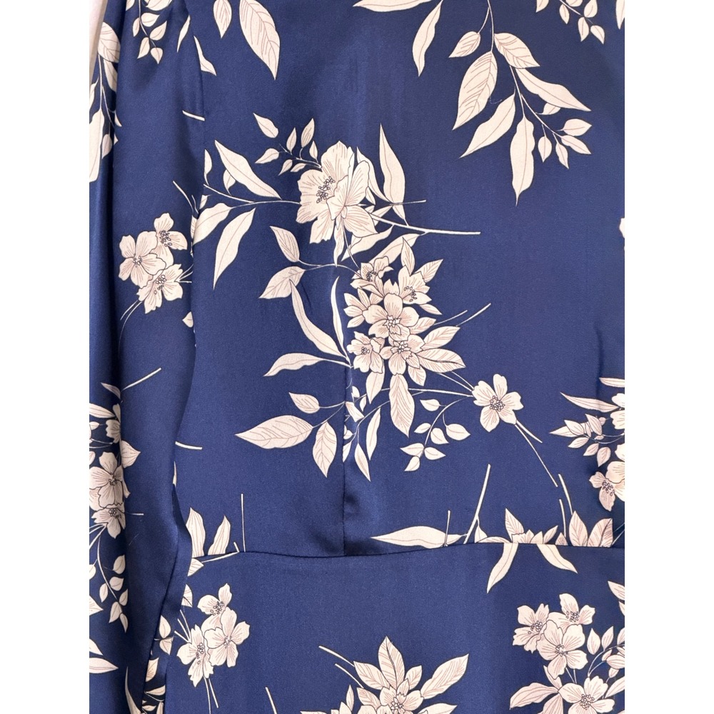 Vince Camuto Midi Dress Sz M Navy Blue Floral Long Sleeve A-Line Career Office - Picture 4 of 9